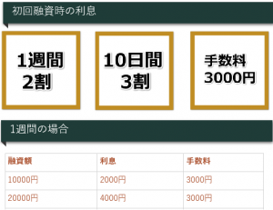 ソフト闇金HP掲載の利息表