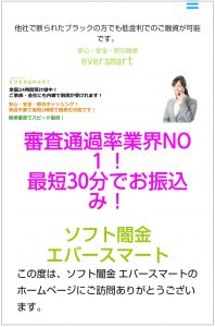 安心・安全・即日融資と書かれたエバースマートのHP画像